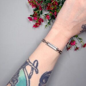 Silver Plated Bar Link Bracelet with Crystal Accent